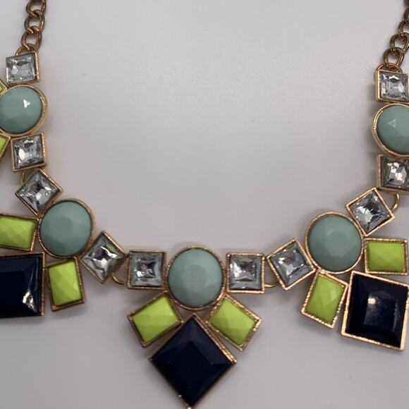 Chunky Statement Necklace With Gemstone Clusters Blue Yellow Black - Picture 10 of 10